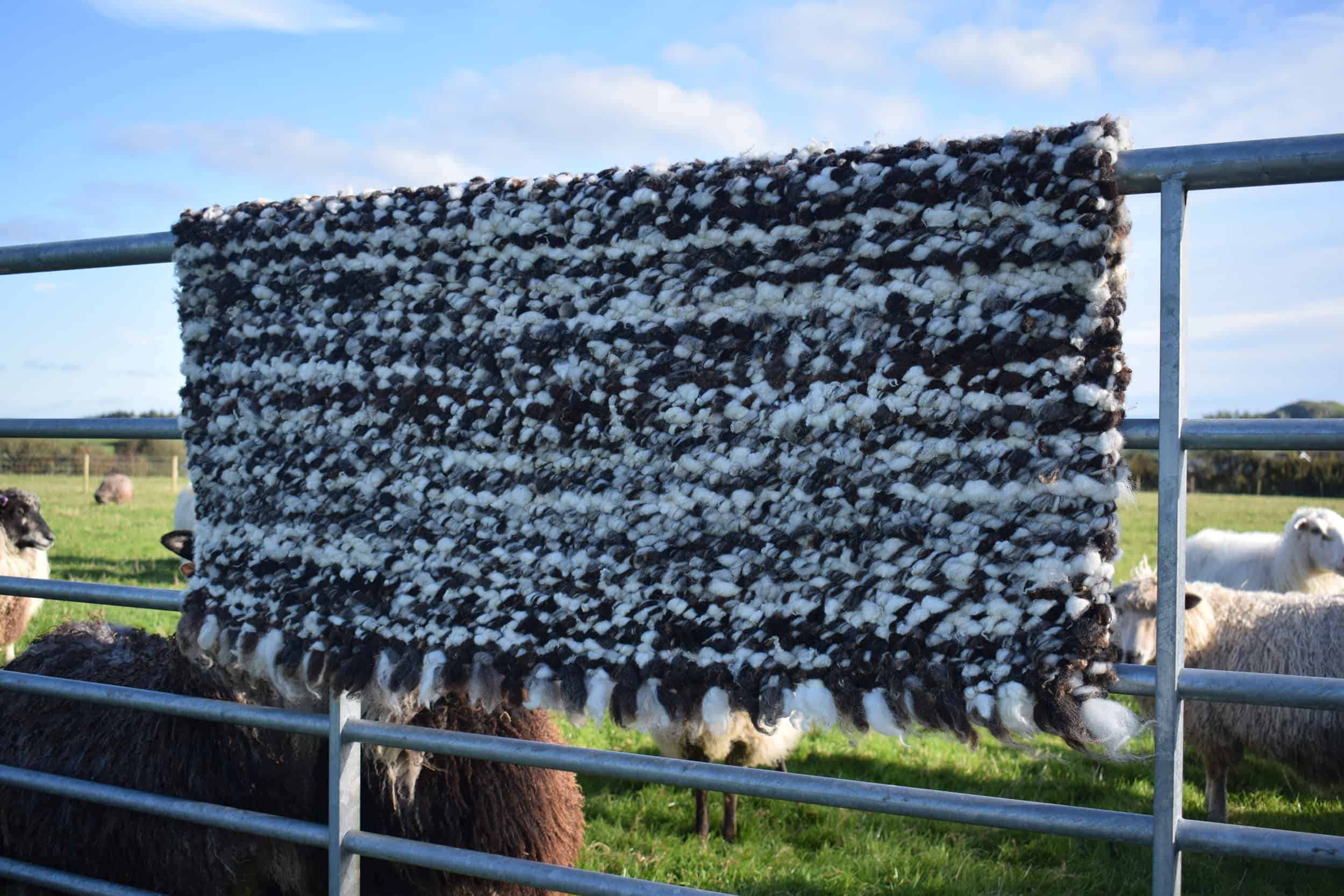 pegloom large woven wool rug throw handmade brown white sweep patchwork sheep farm crafts support local