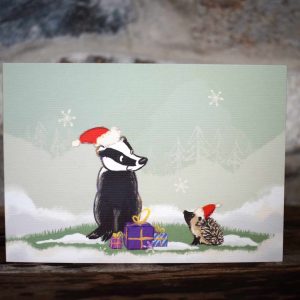 badger hedgehog christmas card