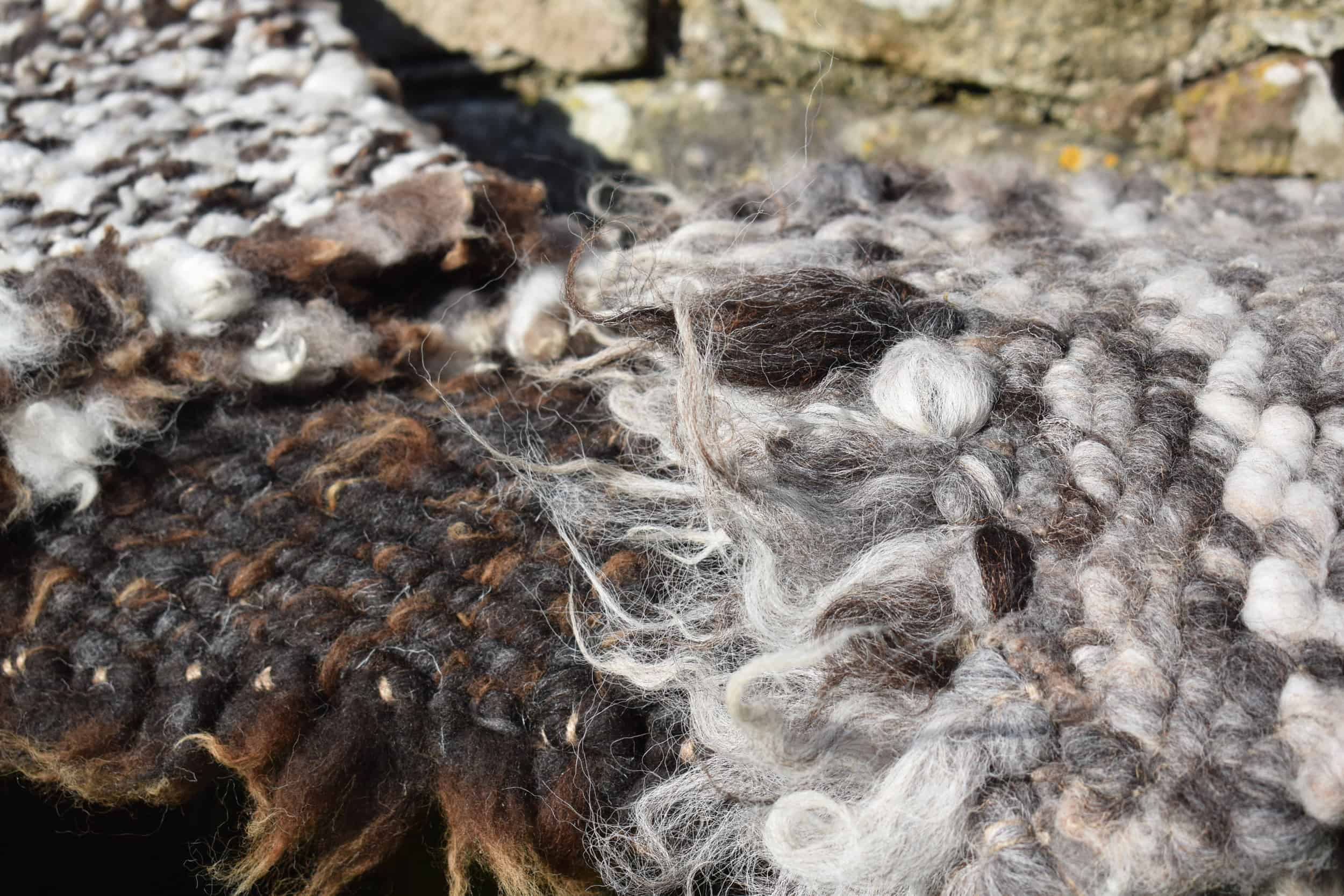 patchwork sheep grey pegloom rug wool tassles handmade smudge unique natural ethical