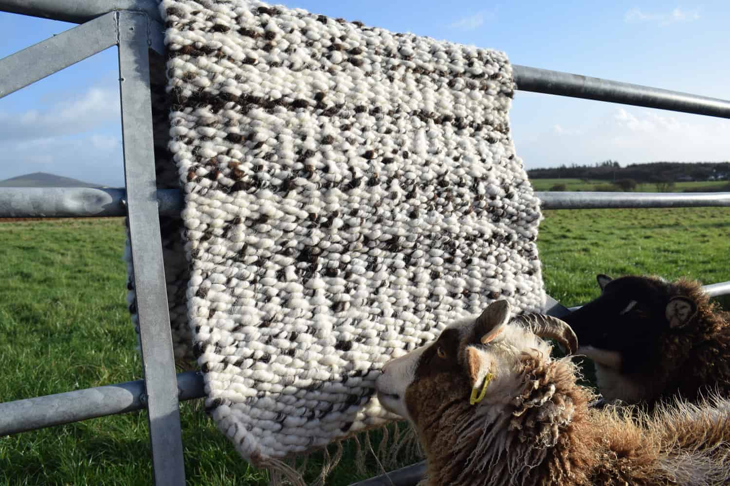 pegloom woven handmade large woven wool rug throw handmade brown white fern patchwork sheep soay cross jacob fleece
