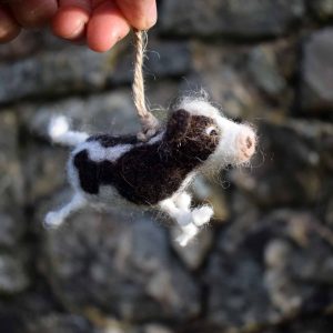 needle felted wool friesian cow