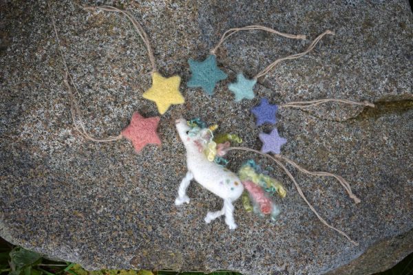 Felted unicorn rainbow stars decoration
