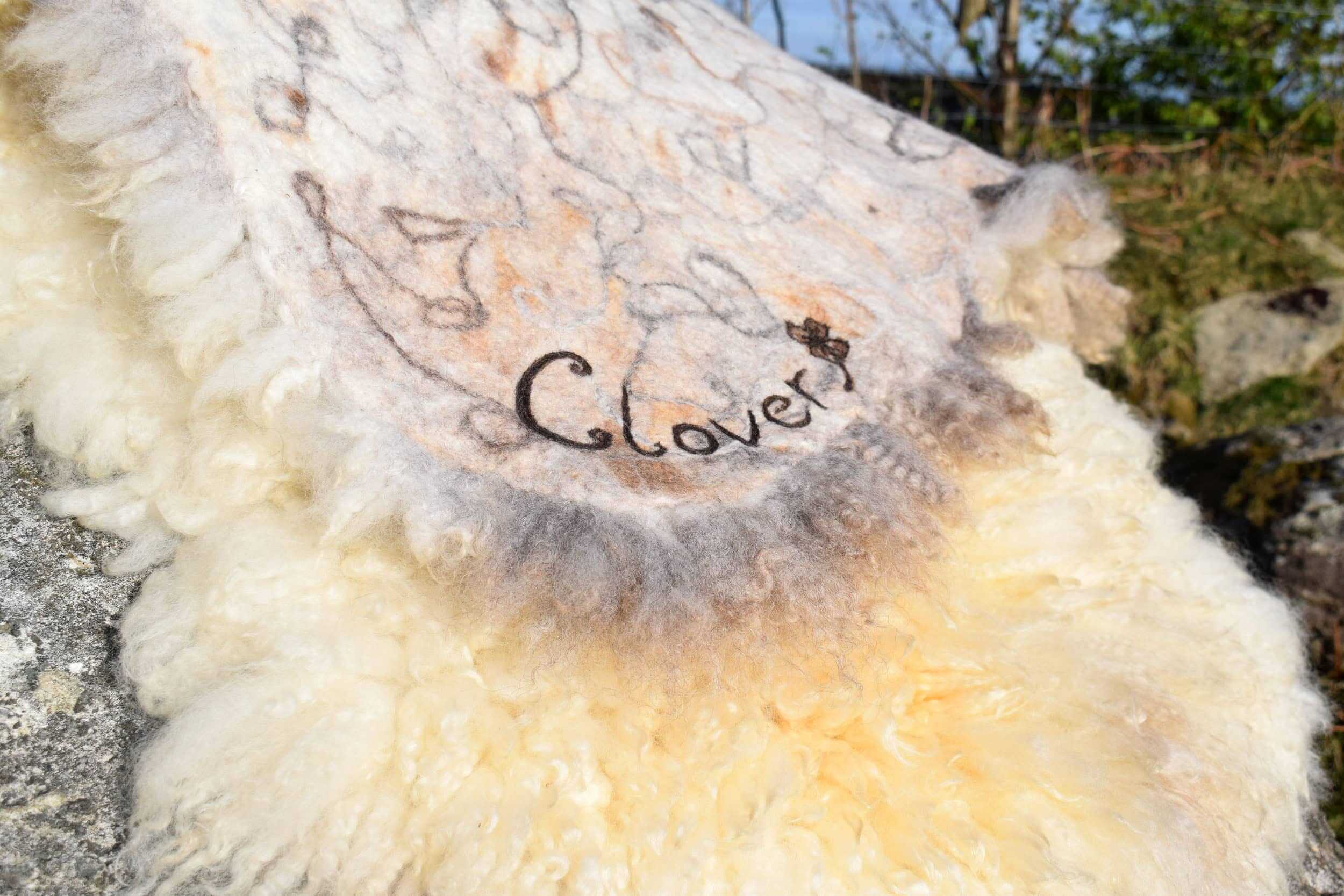 curly cream felted fleece rug vegetarian sheepskin clover natural ethical bespoke handcrafted sheep art 11 curly cream felted fleece