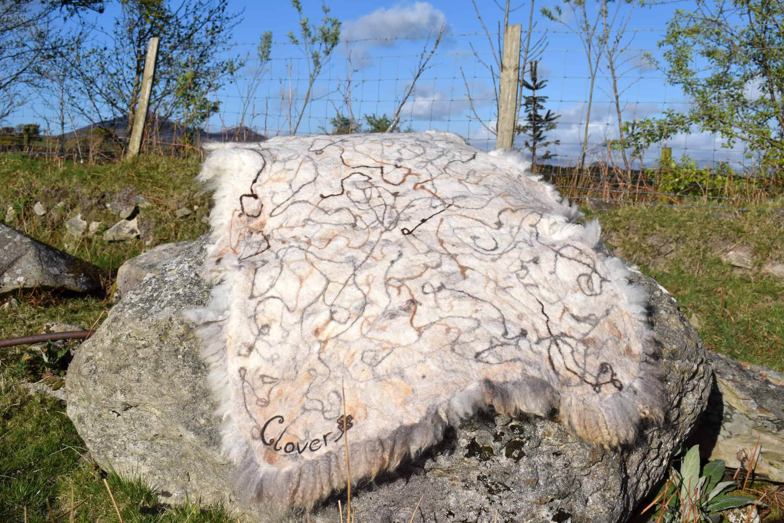 handmade felted wool rug art natural clover grey felted wool rug